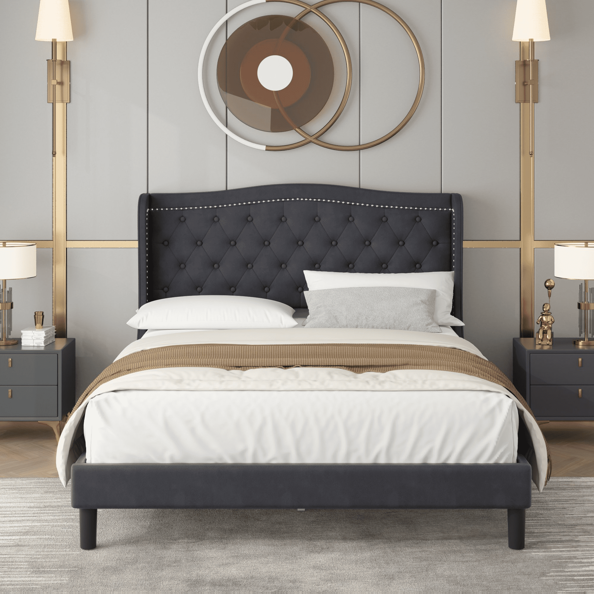 Homfa Full Bed Frame for Kids, Modern Bed Frame with WingBack Button