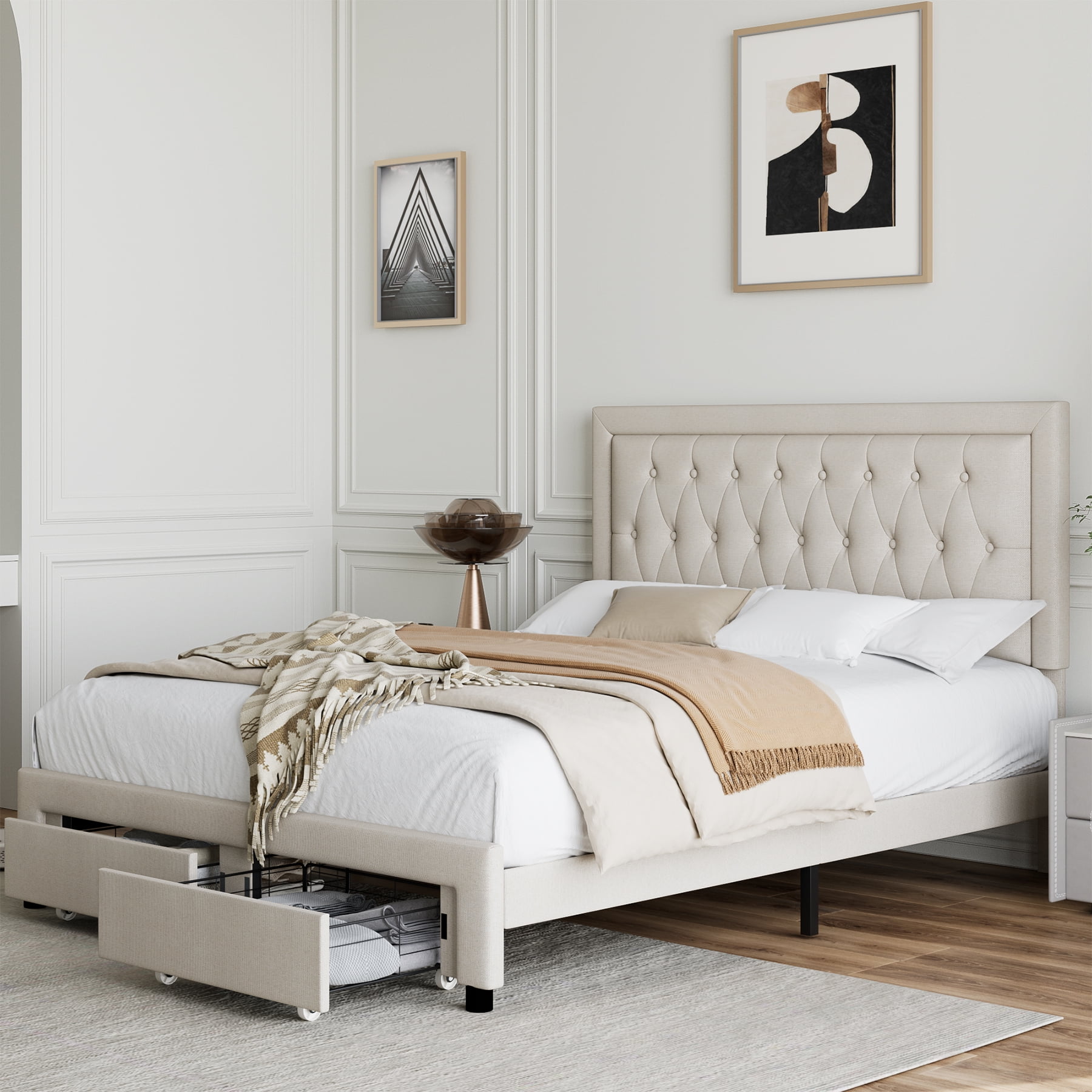 ベッドフレーム 160cm bed frame with drawers Homfa Full Size Bed Frame with 2 Drawers, Adjustable Button