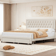 thumbnail image 1 of Homfa Full Size Bed Frame with Storage, Linen Upholstered Platform Bed with 2 Storage Drawers & Adjustable Button Headboard, Beige, 1 of 10
