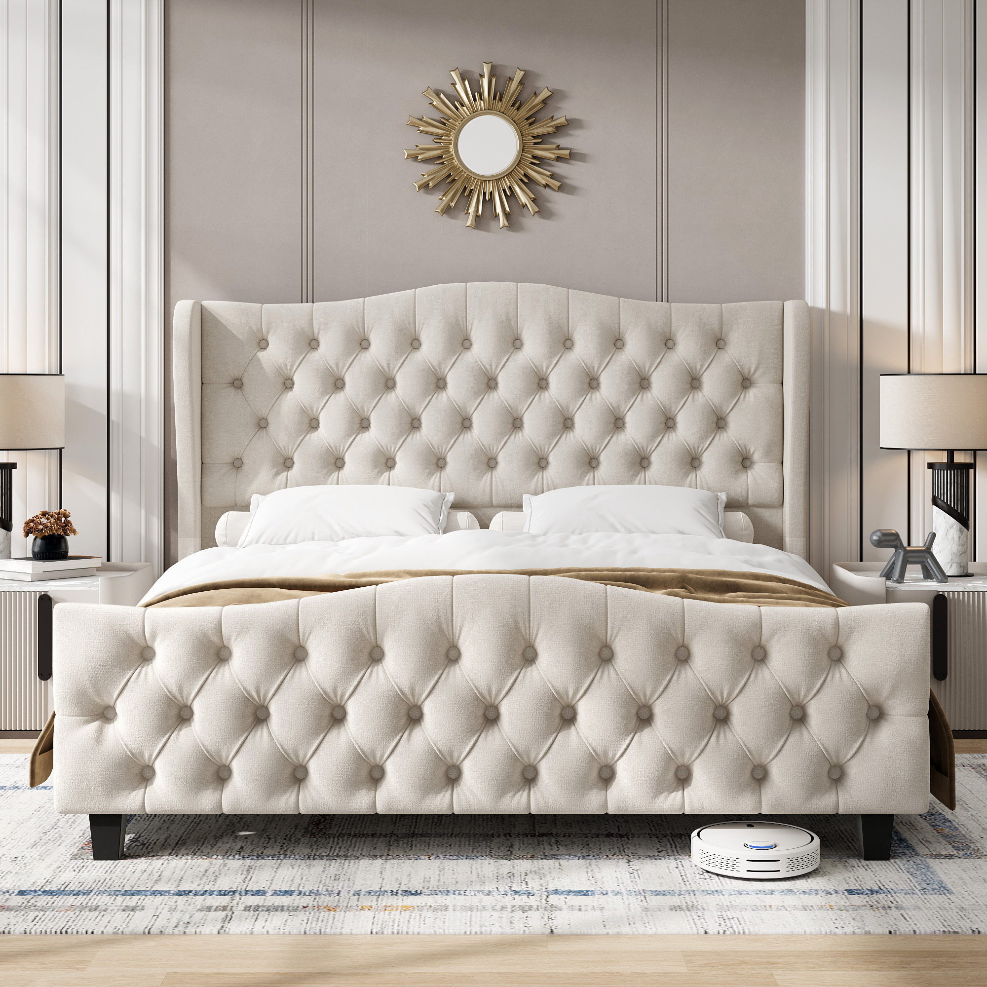 Scarlett Upholstered Wingback Bed, Multiple Sizes and Colors - Walmart.com