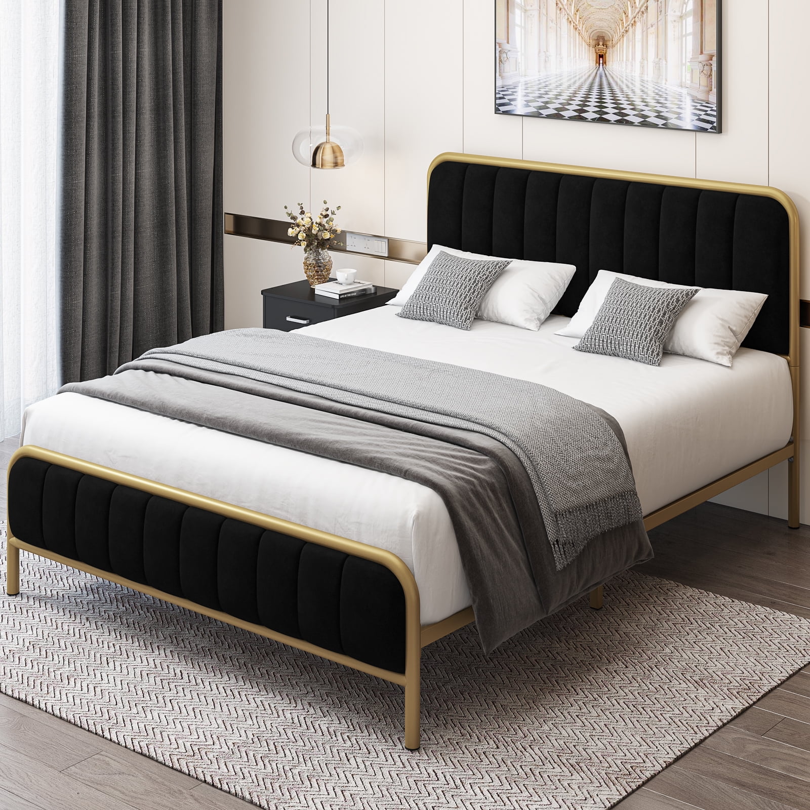Homfa Full Size Bed Frame Round Metal Tube Heavy Duty Bed Frame