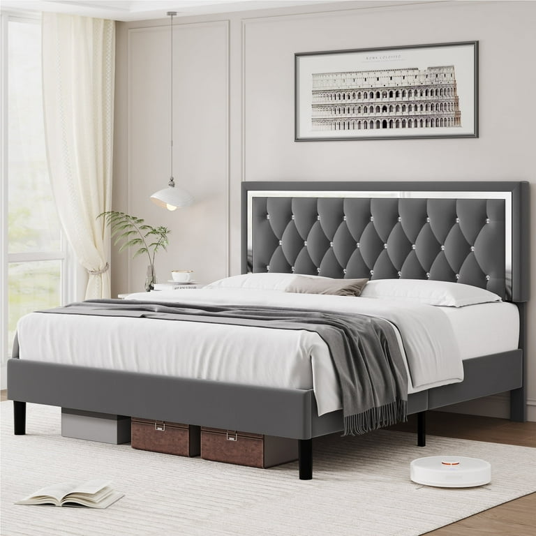 F59 outlet Full Upholstered Platform Bed Frame with Height Adjustable Headboard, Mattre