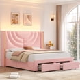 thumbnail image 1 of Homfa Full Size LED Bed Frame with 2 Drawer Storage, Wingback Platform Bed with Velvet Upholstered Headboard, Pink, 1 of 9
