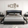 thumbnail image 1 of Homfa Full Size LED Bed Frame with 4 Storage Drawers, PU Leather Upholstered Platform Bed with Crystal Buttons Headboard, Black, 1 of 7