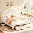 thumbnail image 1 of Homfa Full LED Bed Frame with Storage Drawers, Velvet Upholstered Bed with Adjustable Petal Headboard, No Box Spring Needed, Beige, 1 of 8