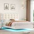 thumbnail image 1 of Homfa Full Size Floating Bed Frame with Led & Charging station, Velvet upholstered bed frame with Ajustable Crystal Button Tufted Headboard, White, 1 of 8
