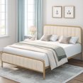 thumbnail image 1 of Homfa Full Size Platform Bed Frame, Round Metal Tube Heavy Duty Bed Frame with Tufted Upholstered Headboard, Gold and Beige, 1 of 9