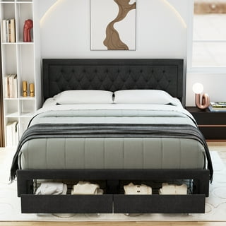 Novogratz Kelly Bed with Storage in Dark Grey Linen, Single | at B&Q