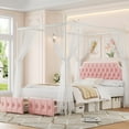 thumbnail image 1 of Homfa Full Size Upholstered Canopy Bed Frame for Bedroom, 2 Storage Drawers Platform Bed, Canopy Bed Curtain Not Included, Pink, 1 of 8