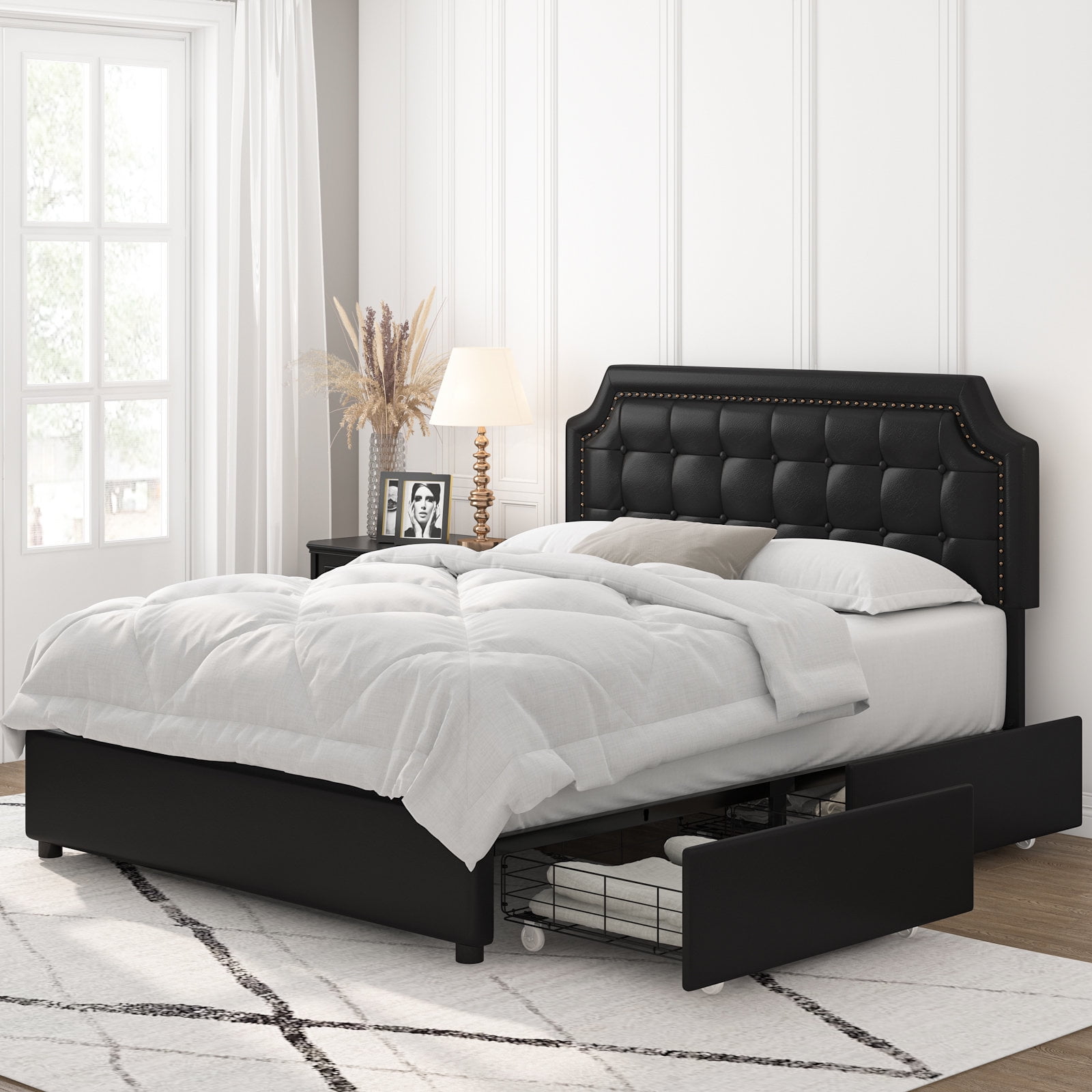 Black platform 2024 bed with storage