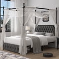 thumbnail image 1 of Homfa Full Bed Frame with 2 Drawer, Canopy Bed Frame with Storage & Upholstered Headboard for Bedroom, Curtain Not Included, Gray, 1 of 11