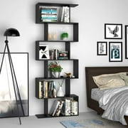 Homfa Geometric Bookcase Wooden Wood S Shape Storage Display Unit Bookcase Bookshelf 6-tier Storage, 75 H x 27.6 W, Black