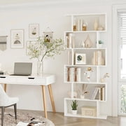 Homfa Geometric Bookcase Wooden Wood S Shape Storage Display Unit Bookcase Bookshelf 6-tier Storage, 75 H x 27.6 W, White