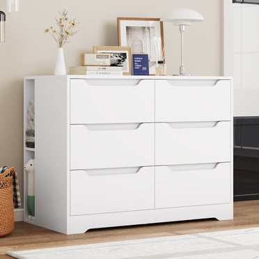 Homfa 6-Drawer Double Dresser, White Wood Storage Cabinet, Compact ...