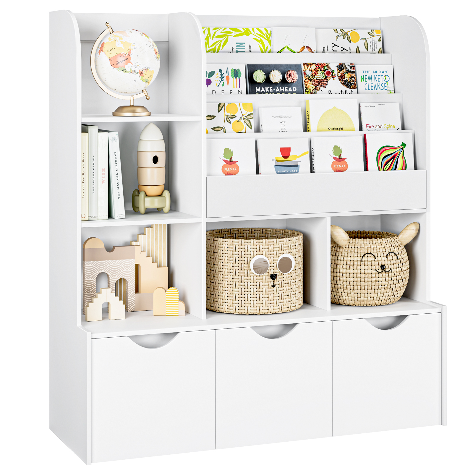 Costway 3Tier Children's MultiFunctional Bookcase Toy Storage Bin