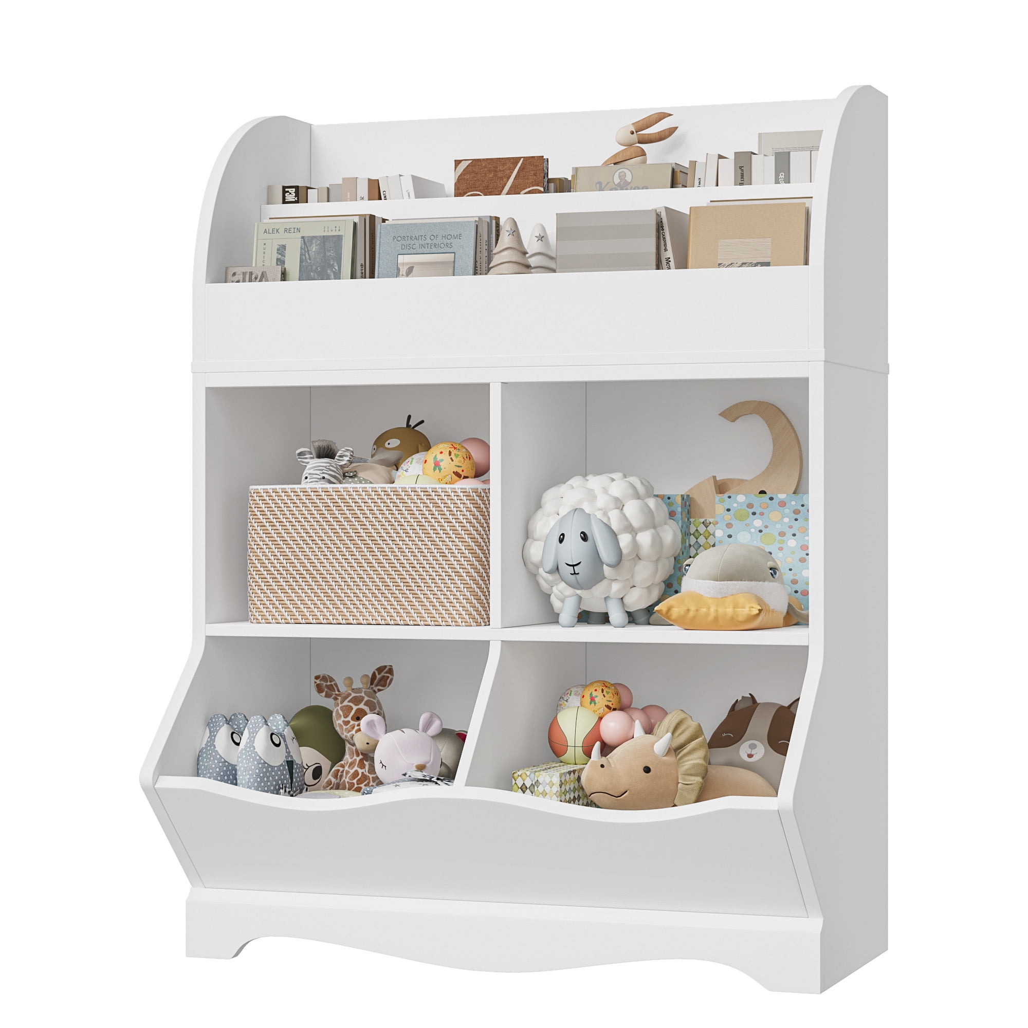 Homfa Kid's Cubby Toy Storage with 2 Tier Book Rack Shelf, Wood
