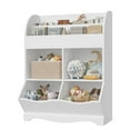 Homfa Kid's Cubby Toy Storage with 2 Tier Book Rack Shelf, Wood