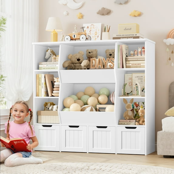 Homfa Kids Bookcase,Children's Book Shelf with 4 Drawers for Storage,Toddler Bookshelf for Nursery,Kids Rooms, White