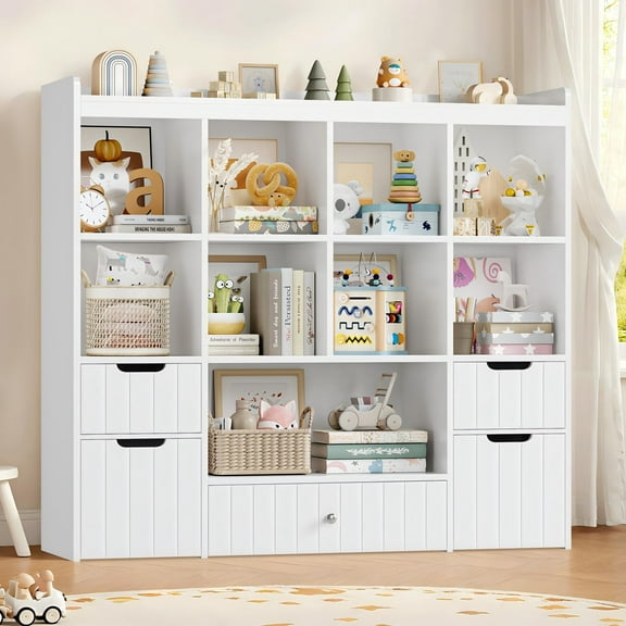 Homfa Kids Toy Storage Organizer with Cubby, Kids Toy Storage Chest with Removable Drawers, Kids Bookcase for Playroom Bedroom Living Room, White