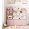 thumbnail image 1 of Homfa Kids Bookcase with 6 Storage Bins, Multi-Purpose Toy Organizers Bookshelf with 3 Drawers for Bedroom Playroom, Pink, 1 of 7