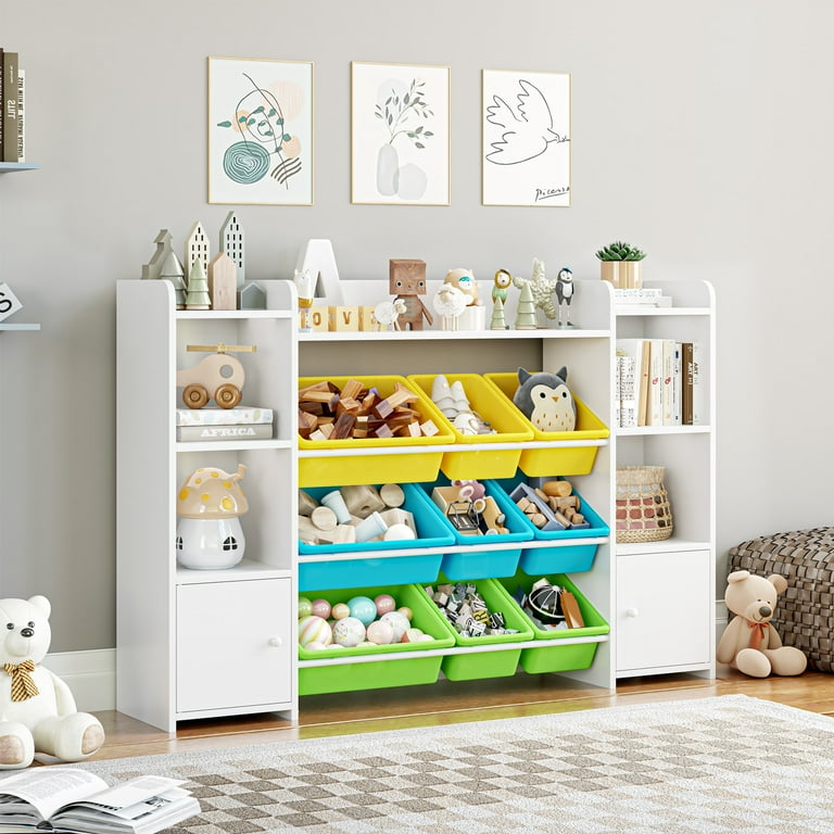 Homfa Kids Bookcase with 9 Bins White Toy Cubby Storage Organizer