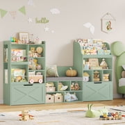 Homfa Kids Bookcase with Reading Nook, 75" W Kids Toy Storage Organizer with 2 Drawers, Kid Bench for Playroom Kids Room Living Room, Green