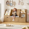 thumbnail image 1 of Homfa Kids Bookshelf with Reading Nook & 3 Movable Drawers, 2 Cube Bookcase with 4-Tier Book Racks, Toy Storage Organizer for Playroom Bedroom, Natural Color, 1 of 9