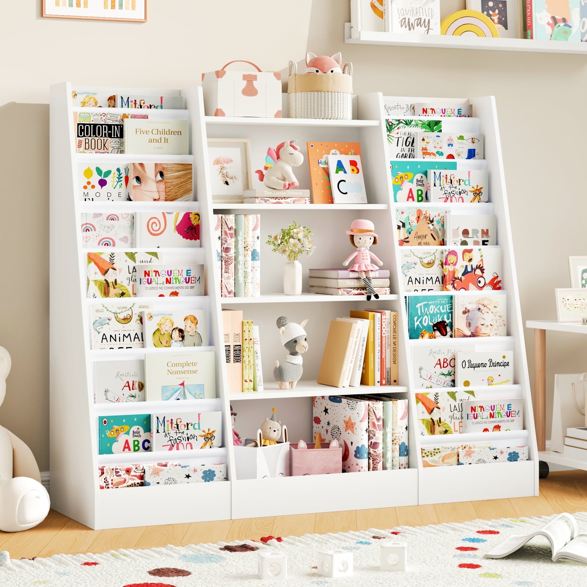 Homfa Kids Bookshelf and Toy Storage with Canvas Sling