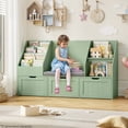 thumbnail image 1 of Homfa Kids Bookshelf with Reading Nook & 3 Movable Drawers, 2 Cube Bookcase with 4-Tier Book Racks, Toy Storage Organizer for Playroom Bedroom, Green, 1 of 9