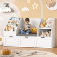 thumbnail image 1 of Homfa Kids Bookshelf with Reading Nook & 3 Movable Drawers, 2 Cube Bookcase with 4-Tier Book Racks, Toy Storage Organizer for Playroom Bedroom, White, 1 of 11