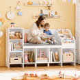 thumbnail image 1 of Homfa Kids Bookcase with Reading Nook, Toy Storage Organizer with Adjustable Bookshelf, 31.5'' H x 54.5'' W, White, 1 of 7