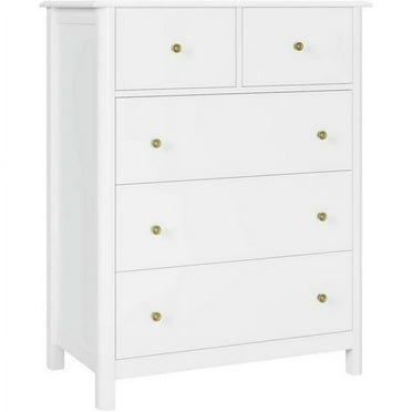 Homfa White Dresser of 5 Drawers, Dresser Chest with Easy Pull Handle for Bedroom, Living Room