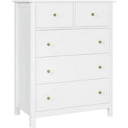 Homfa White Dresser of 5 Drawers, Dresser Chest with Easy Pull Handle for Bedroom, Living Room