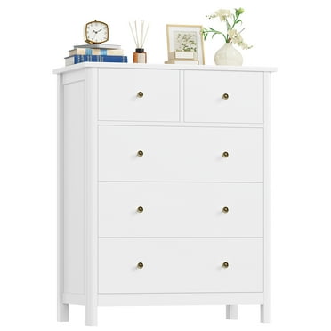 Homfa White Dresser of 5 Drawers, Dresser Chest with Easy Pull Handle for Bedroom, Living Room
