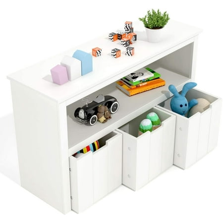 Homfa Toy Storage, Kids Storage Bins with 3 Drawers, White Toy Organizer with Shelves & Wheels
