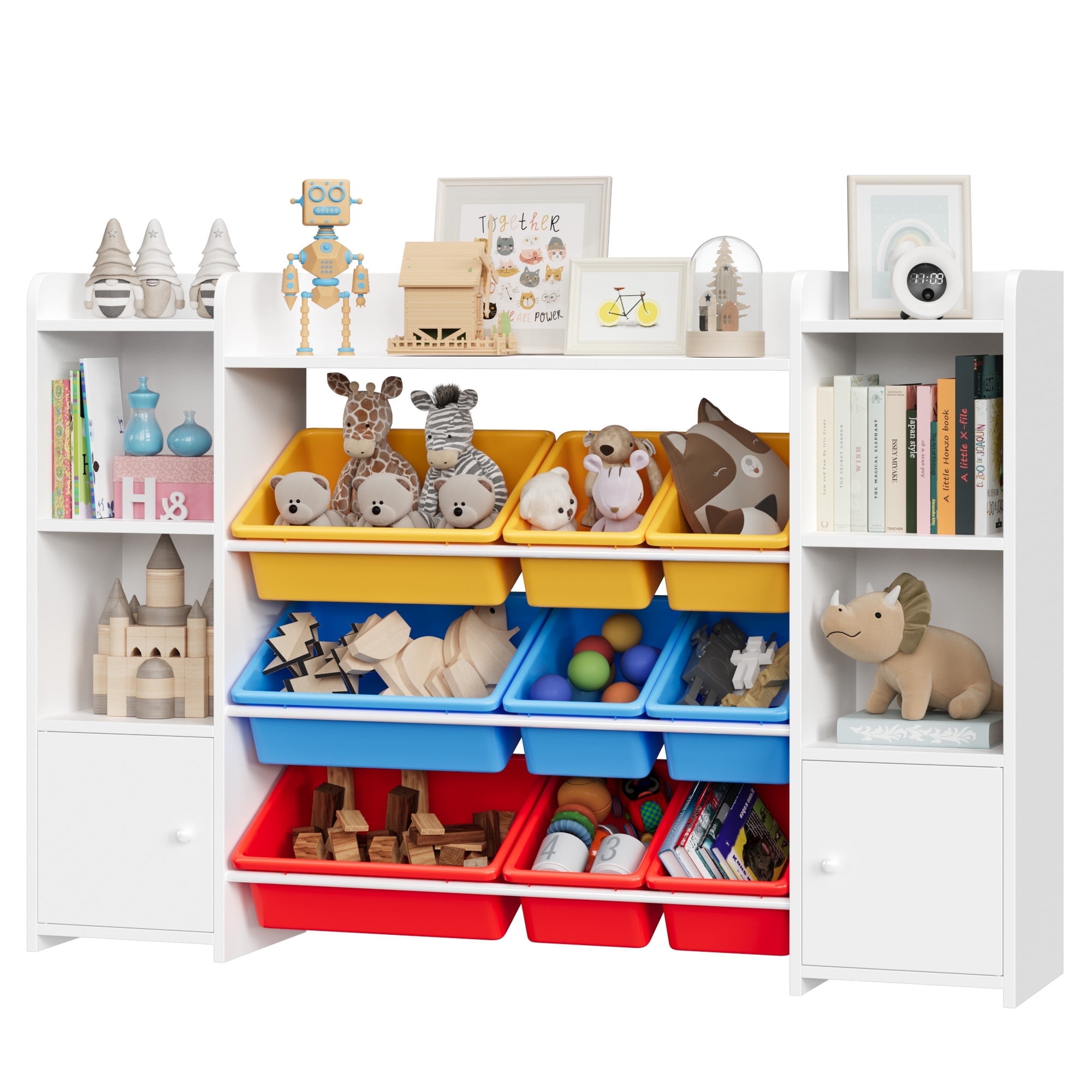 Homfa Kids Toy Storage with 9 Bins, White Organizer Shelf with