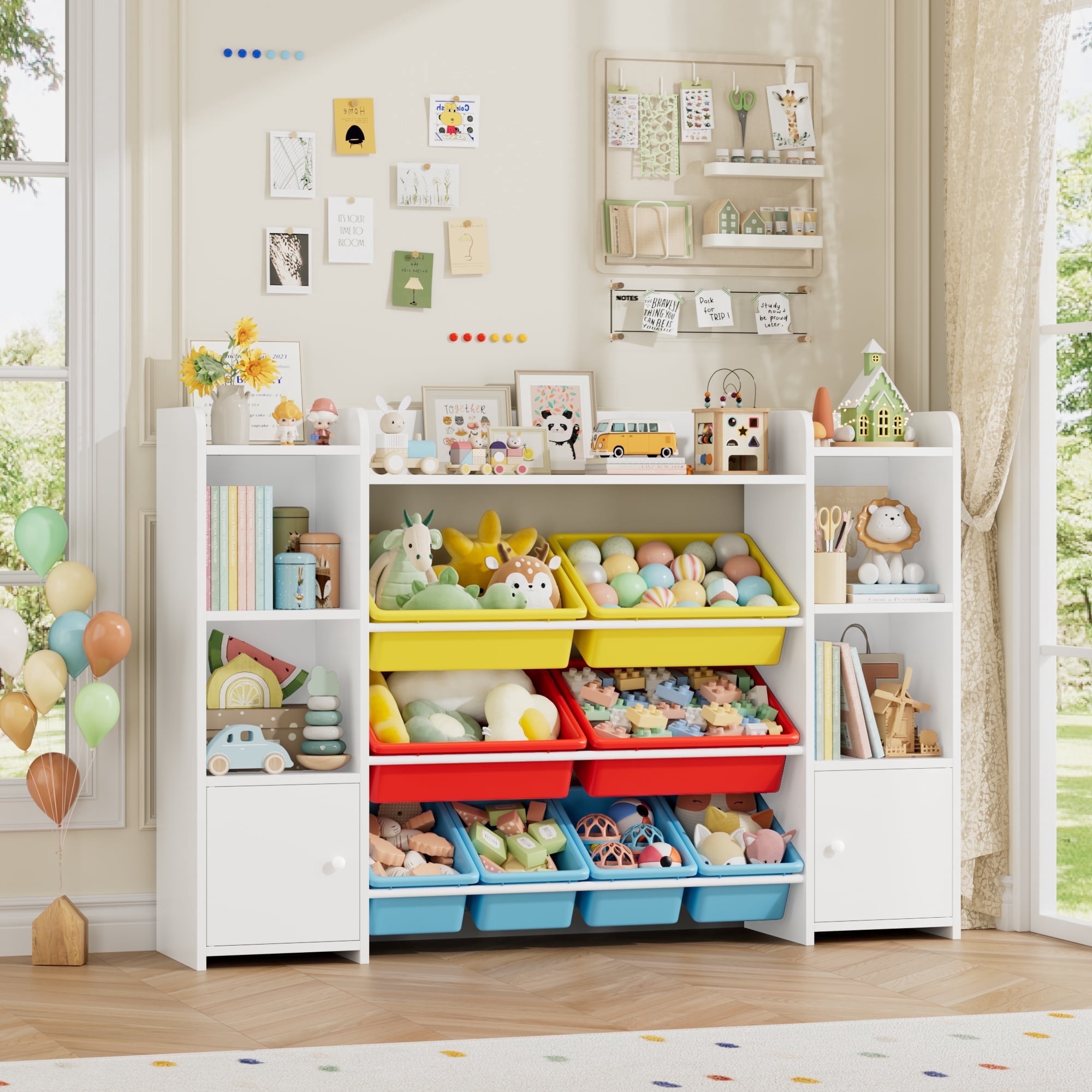 play hard 封入 ドフン compact ver. 39枚セット Homfa Kids Toy Cubby Bookcase with 9 Bins White Storage Organizer