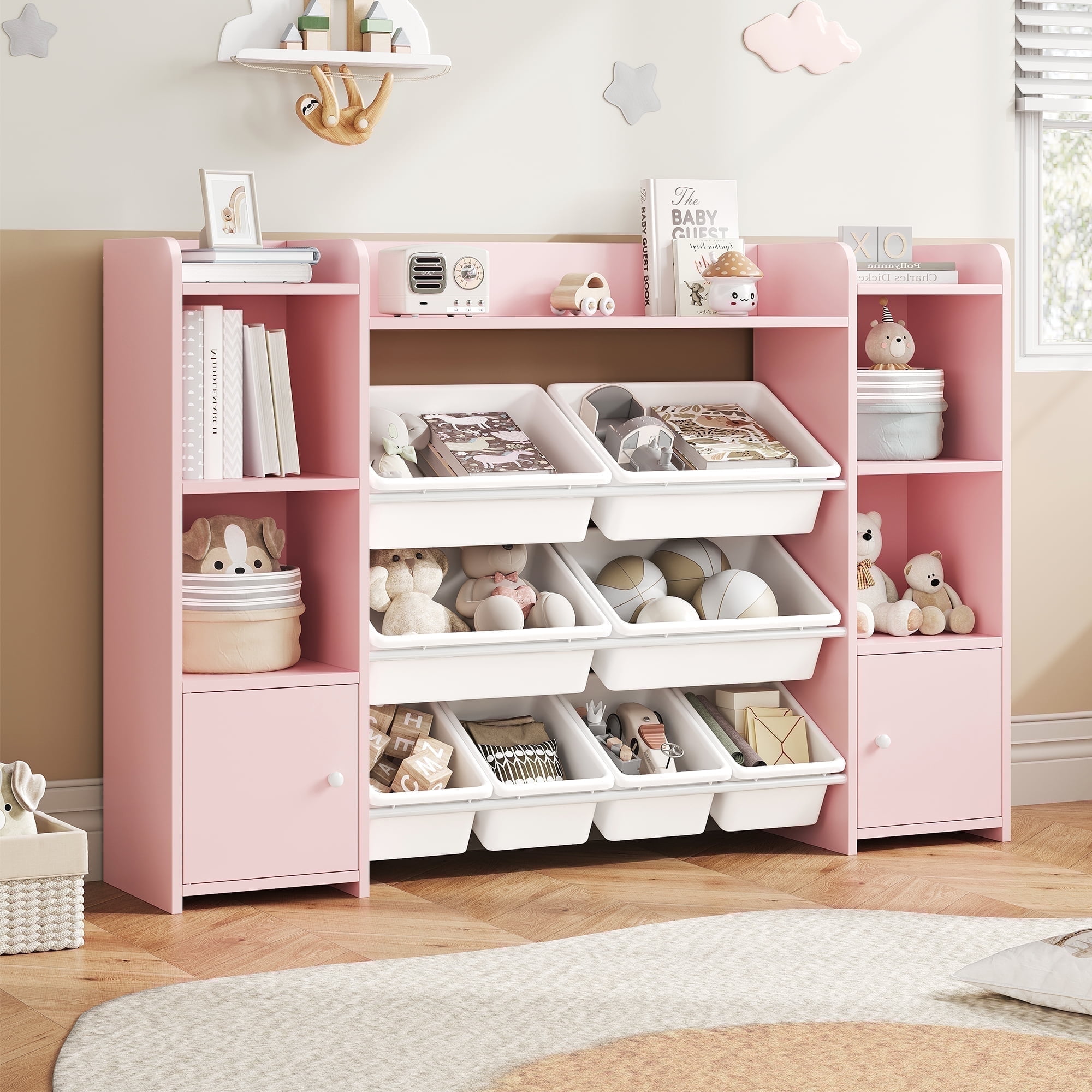 Homfa Kids Toy Storage Organizer Bookcase with 8 Bins, Pink Toy