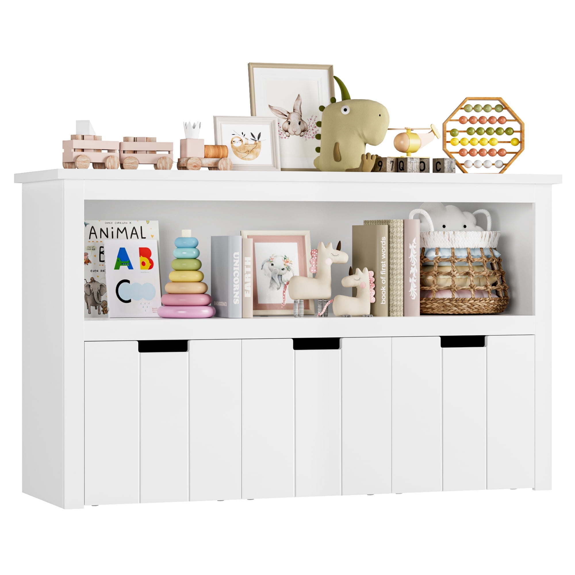 Homfa 3-Drawer Toy Storage Cube with Shelves and Wheels – White