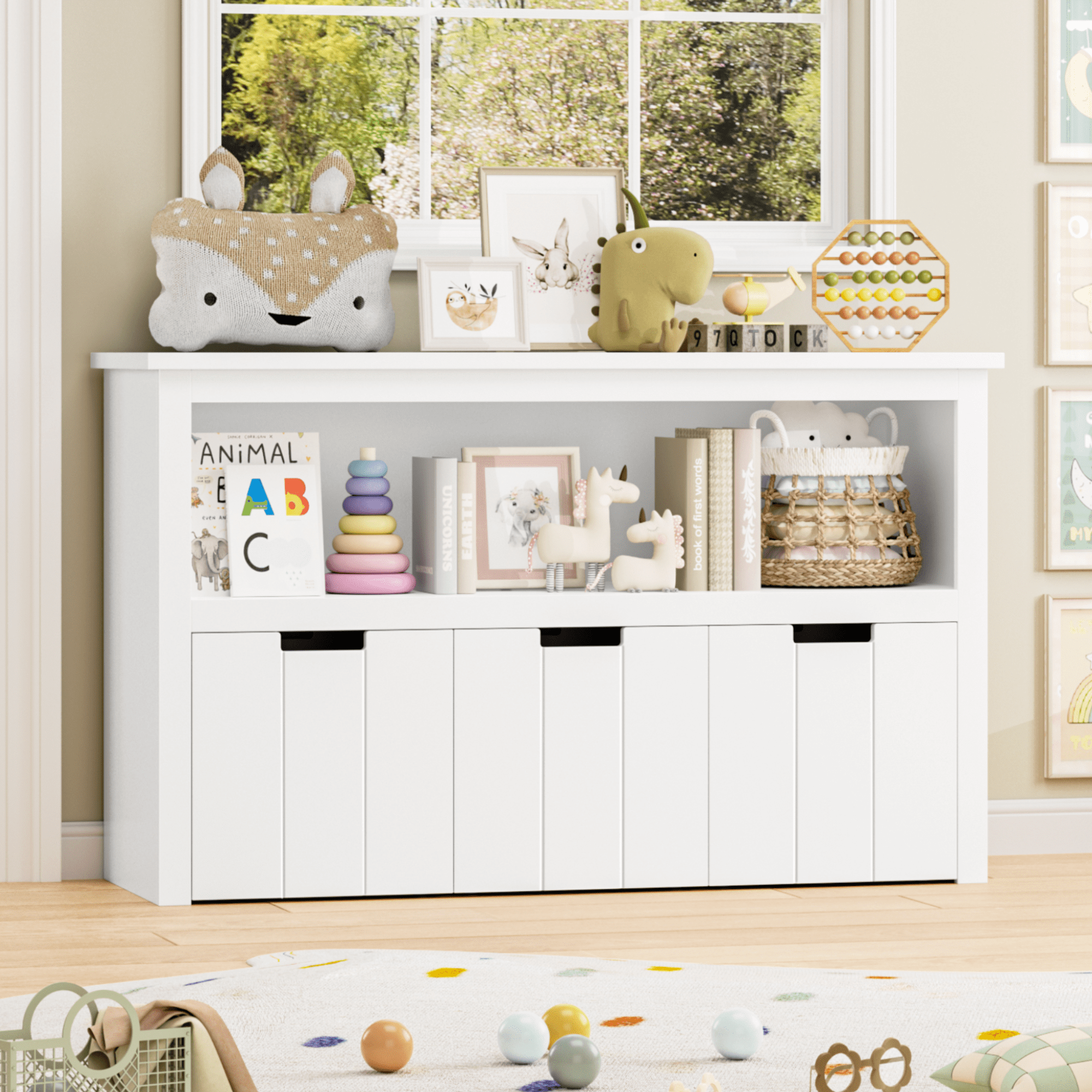 Homfa Kids Toy Storage Organizer, White MDF Cabinet with Shelves