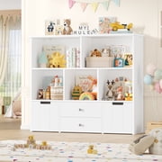 Homfa Kids Toy Storage Organizer, 5 Cubby Children Bookcase and Bookshelf with 4 Drawer on Wheels for Playroom, White