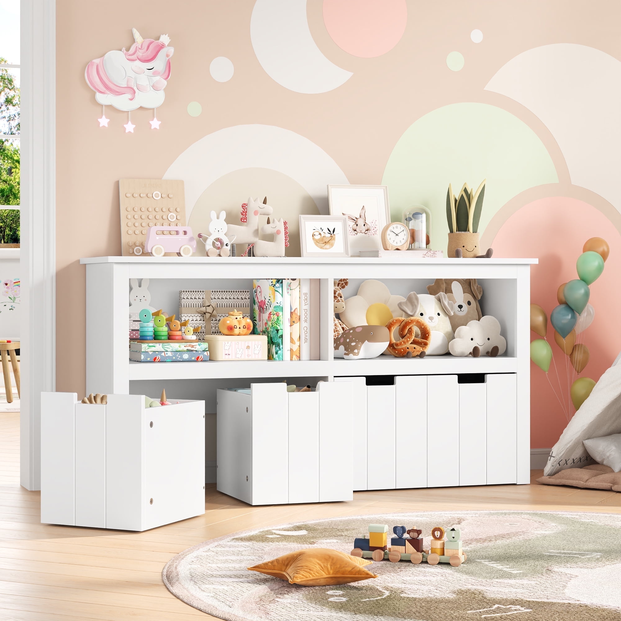 Homfa Kids Toy Storage Organizer, Drawers with Wheels, Shelves - Main Image