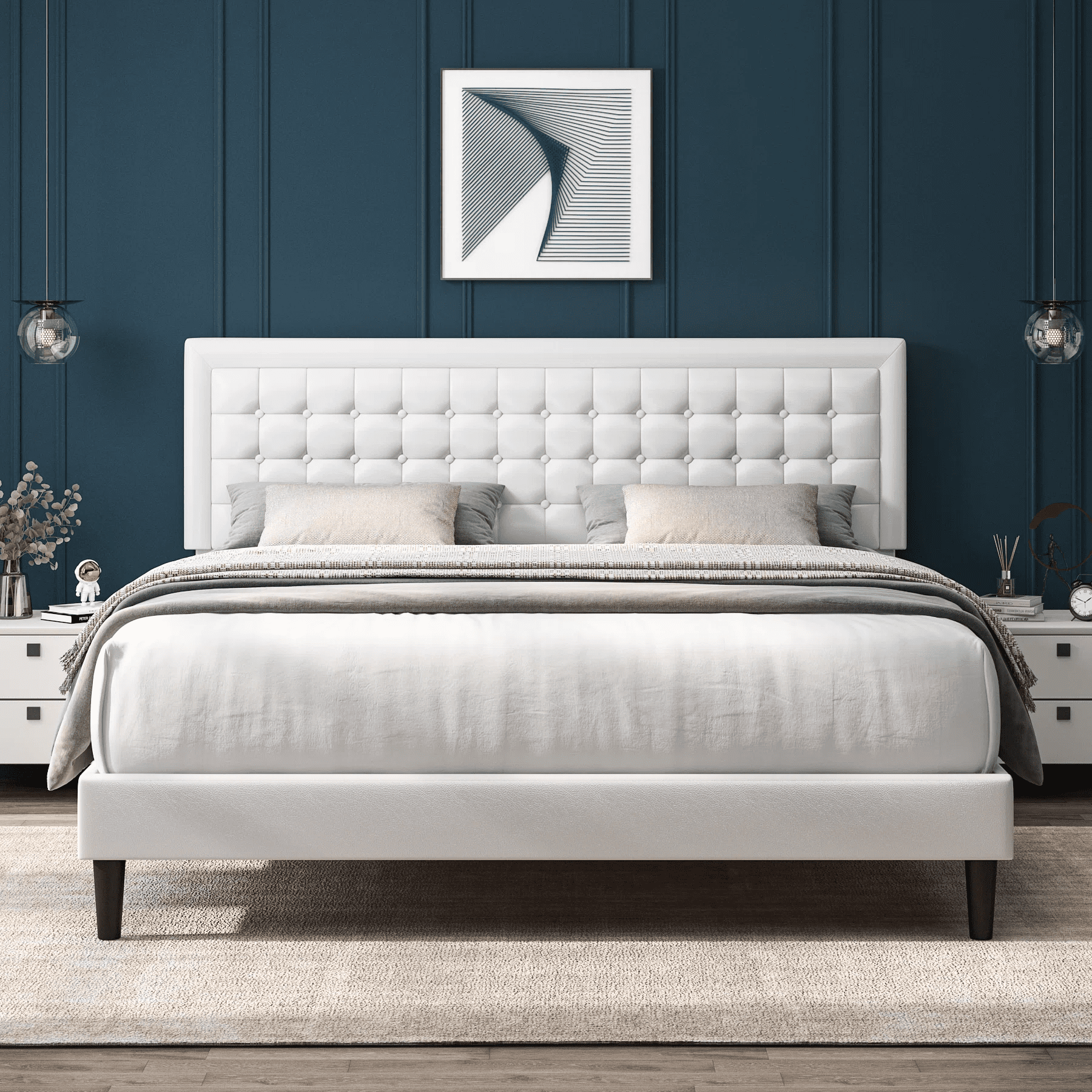 Homfa King Size Bed Frame, Adjustable Headboard, PU Leather Upholstered