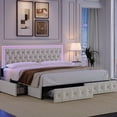 thumbnail image 1 of Homfa King LED Bed with 4 Drawers, LED Lights Platform Storage Bed Frame with Upholstered Adjustable Button Tufted Headboard, Velvet Beige, 1 of 12
