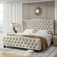 Homfa King Size Bed Frame, Modern Velvet Tufted Upholstered Platform