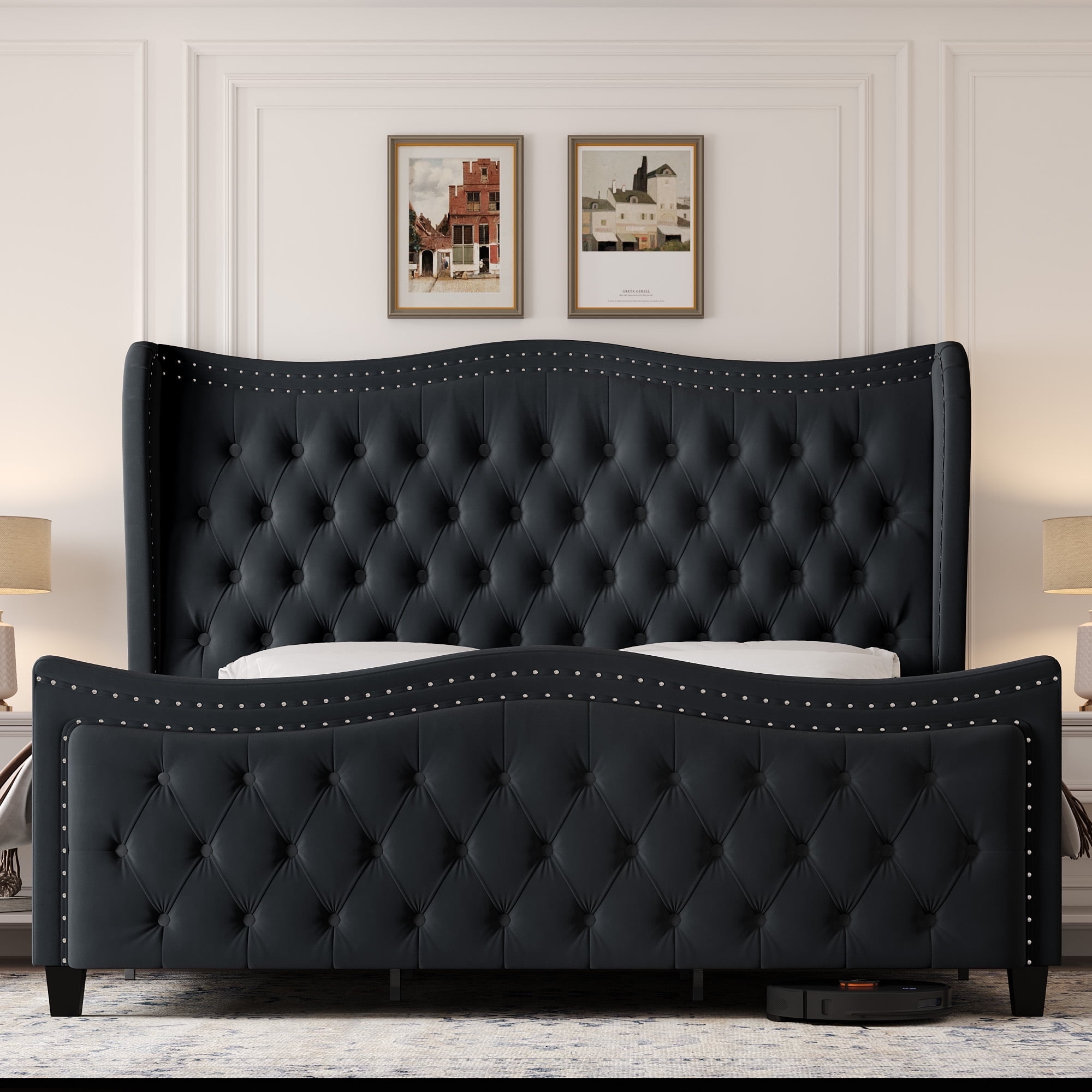 Velvet tufted upholstered bed discount