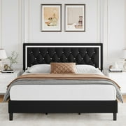 Homfa King Size Bed Frame with Adjustable Headboard, Diamond Tufted Upholstered Platform Bed Frame, Black