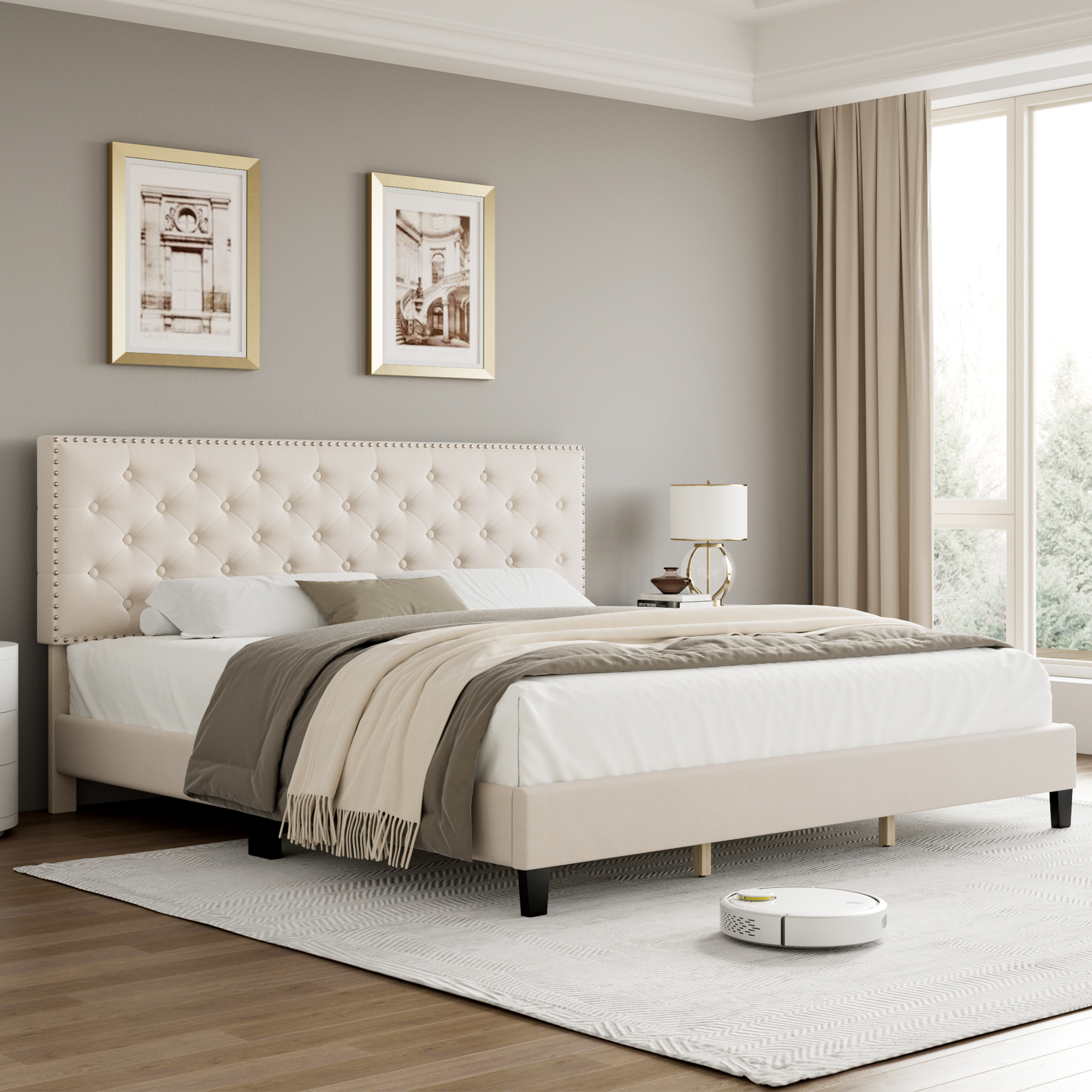 Baxton Studio Mars Modern and Contemporary Greyish Beige Fabric King Size Headboard