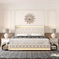 thumbnail image 1 of Homfa King Size LED Bed Frame with 4 Storage Drawers, Modern Wingback Crystal Button Tufted Upholstered Platform Bed Frame with Outlets and USB Ports & Display Platform, Beige, 1 of 9