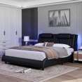 thumbnail image 1 of Homfa King Size LED Bed Frame, PU Leather Upholstered Curved Platform Bed Frame with Adjustable Headboard, Black, 1 of 8